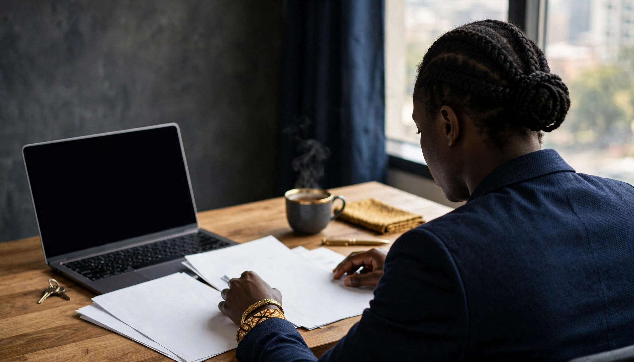 Business owner looking at laptop screen with financial
