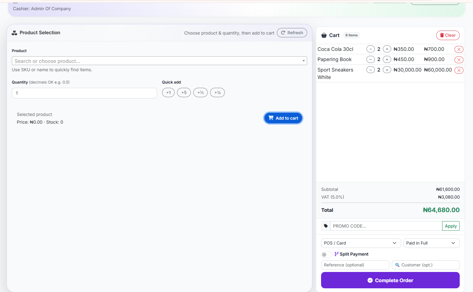 Classic POS Interface (List select)