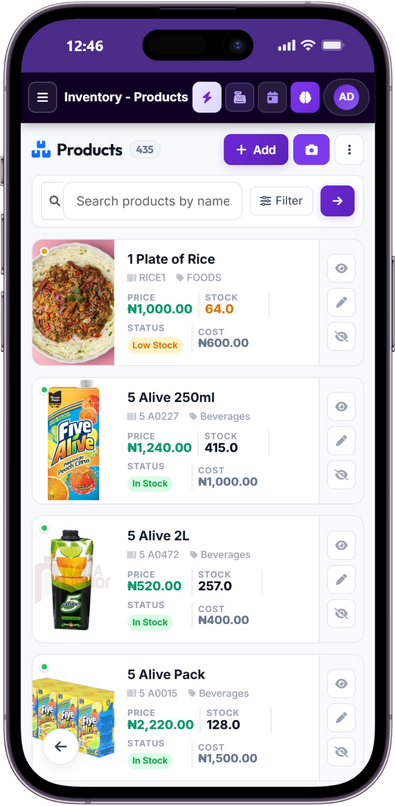 SwiftPOS Mobile Product Catalog and Stock Audit on iPhone 14 Pro